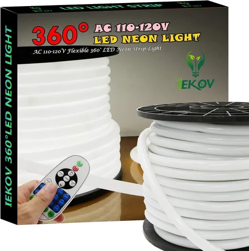Miniatura 18 de [Actualización] Luz LED de neón de 360°, IEKOV™ CA 110-120 V, tira de luces LED de neón flexible de 360 grados, regulables e impermeables de neón +