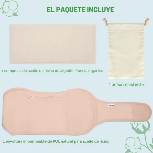 Miniatura 8 de DEROWN Paquetes de aceite de ricino para desintoxicación del hígado, menos desorden hechos de franela de algodón orgánico y PUL impermeable, kit