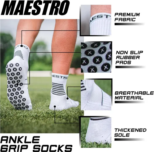 Miniatura 14 de Maestro - Calcetines de agarre de fútbol para hombres y mujeres con almohadillas antideslizantes, ideales para fútbol, baloncesto y deportes