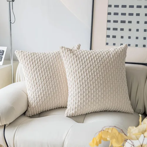 Miniatura 69 de Kevin Textile - Juego de 2 fundas de almohada decorativas de pana de 22 x 22 pulgadas, suaves, estilo bohemio, a rayas, decoración moderna del hogar