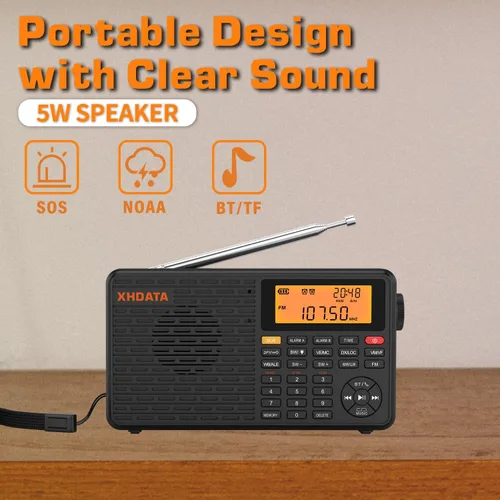 Miniatura 6 de XHDATA D109WB Radio Meteorológica Portátil AM/FM/SW/LW/WB de Onda Corta con Alerta NOAA, Operada por Batería, Excelente Sonido, Altavoz Inalámbrico