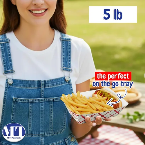 Miniatura 4 de MT Products Bandeja de comida a cuadros para almuerzo de 5 libras, bandeja desechable de papel para alimentos, paquete de 50