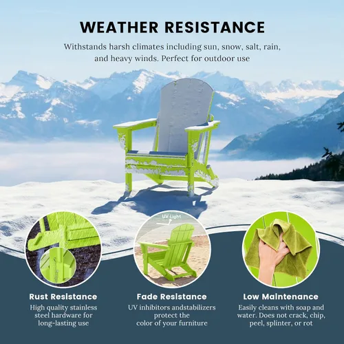 Miniatura 4 de HDPE Laguna Silla Adirondack plegable para exteriores, color lima
