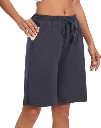 Miniatura 2 de ASIMOON Bermudas para mujer, pantalones cortos atléticos, holgados, para correr, pantalones cortos de yoga largos casuales con bolsillos