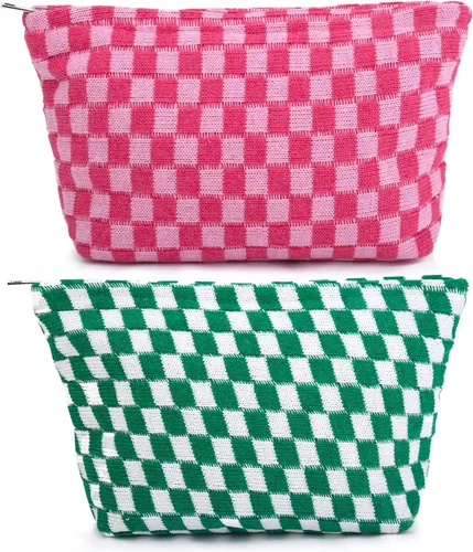 Miniatura 61 de SOIDRAM 2 Piezas de Bolsa de Maquillaje a Rayas Grande, Bolsa de Cosméticos de Cordura de Gran Capacidad, Bolsa de Lona Mixta de Artículos de Rayas