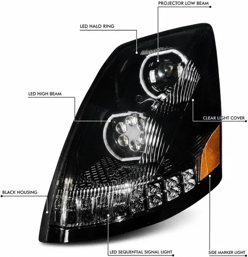 Miniatura 2 de QSC Truck Parts faros delanteros LED de alto rendimiento negros con señales de giro secuenciales + juego de luces antiniebla LED izquierda y derecha