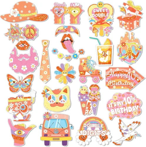 Miniatura 2 de 25 piezas de accesorios para cabina de fotos, decoraciones de fiesta retro boho para niñas, suministros de fiesta temática hippie para baby shower