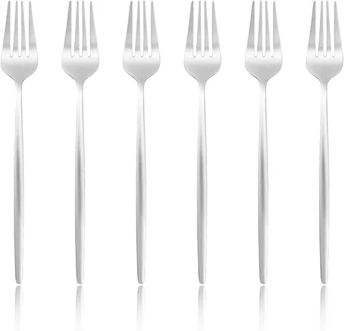 Miniatura 8 de Juego de 6 tenedores de postre de acero inoxidable de 3 dientes, juego de tenedores para frutas y tartas, 5.31 pulgadas, color plateado