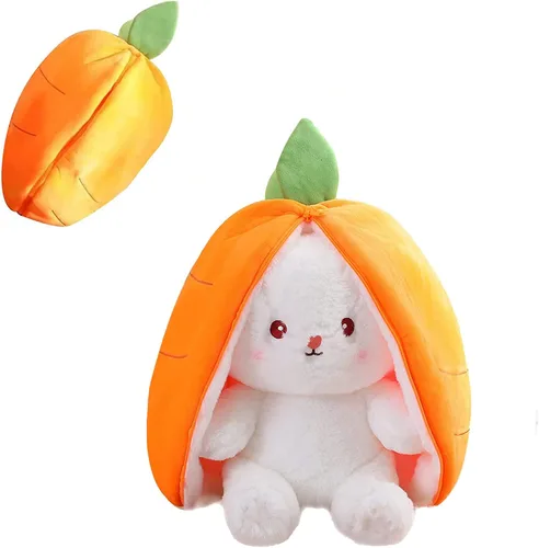 Miniatura 13 de Almohada de peluche de conejo, reversible, zanahoria y fresa, animal de peluche con cremallera, bonita decoración de conejo para niños y adultos