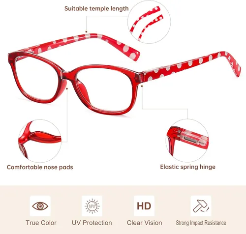 Miniatura 4 de EYEGUARD - Gafas de lectura con lunares de moda para mujer, 4 pares con bisagra de resorte