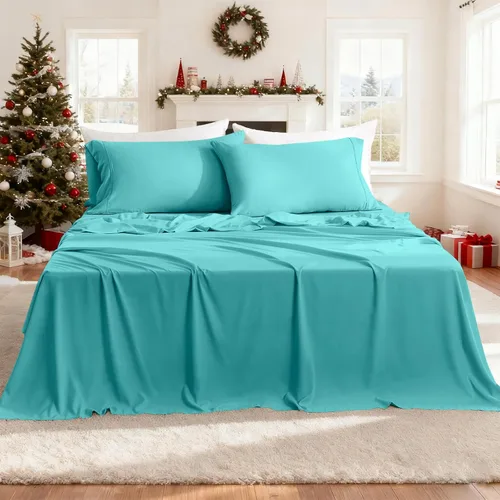 Miniatura 21 de CozySmile Juego de sábanas transpirables y refrescantes, sábanas de lujo de 4 piezas con bolsillo profundo para cama de tamaño matrimonial, se Beige