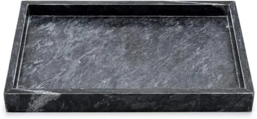 Miniatura 2 de Bandeja de mármol negro, bandeja de baño de piedra, soporte decorativo para Tissrue, vela, jabón, toalla, planta (negro - 10 x 6)