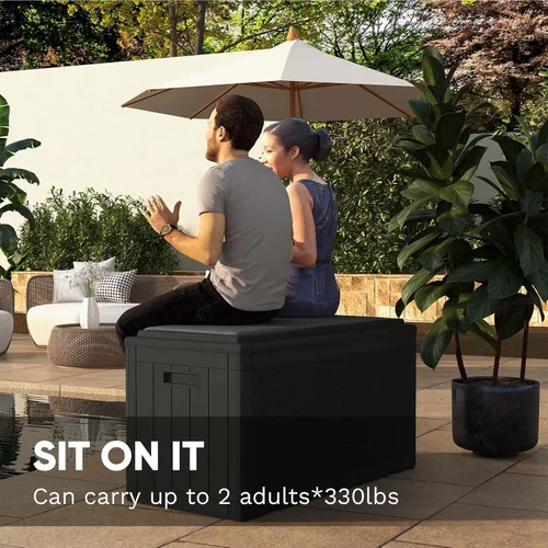 Miniatura 4 de Patiowell Caja de resina de 100 galones con cojín, caja de almacenamiento impermeable grande para exteriores para muebles de patio y herramientas