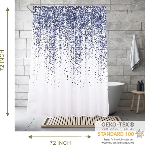 Miniatura 3 de Juego de cortinas de ducha degradadas de puntos azules con ganchos: 72 x 72 pulgadas, impermeable, lavable, con peso geométrico, degradado