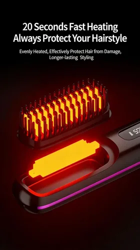 Miniatura 2 de Peine alisador de pelo inalámbrico, alisador y rizador de pelo de cerámica iónica portátil con pantalla LCD, plancha plana inalámbrica de 3 niveles