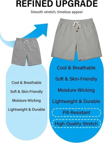 Miniatura 5 de Comdecevis Pantalones cortos de lino y algodón elástico para hombre, de 7 pulgadas, casuales, ligeros, para verano, playa, con cintura elástica