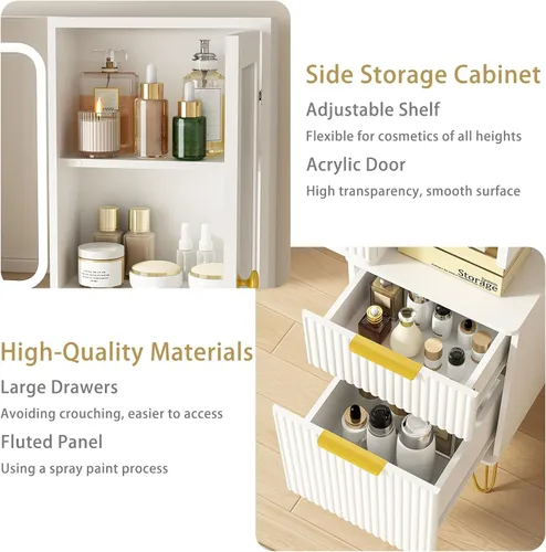 Miniatura 5 de Escritorio de tocador de 43 pulgadas con espejo y luces, mesa de tocador de maquillaje con 4 cajones, tocador blanco para dormitorio, escritorio