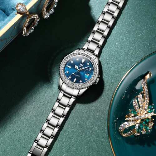 Miniatura 3 de OLEVS - Reloj de mujer de diamante, de cuarzo, analógico, de vestir, para mujer, de acero inoxidable, dos tonos, resistente al agua, luminoso