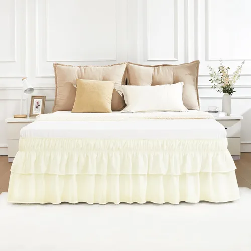 Miniatura 28 de Vocander Falda de Cama Rosa Tamaño Individual con Caída de 14 Pulgadas, Falda de Cama Elástica con Volantes Antipolvo, Fácil de Colocar, Faldas
