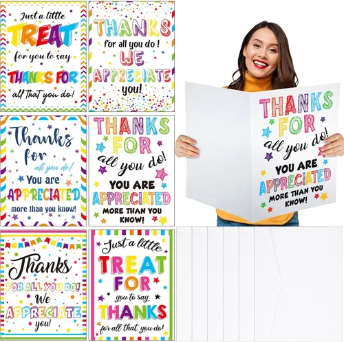 Teling Paquete de 6 Tarjetas de Agradecimiento Muy Grandes con Sobre Tarjetas de Felicitación Jumbo de Apreciación Tarjetas de Agradecimiento