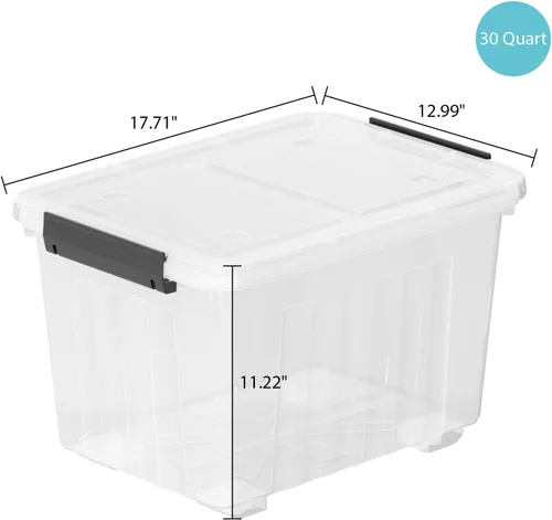 Miniatura 2 de Paquete de 4 contenedores de almacenamiento de plástico de 30 cuartos de galón con tapas de pestillo y ruedas, contenedor transparente Clear