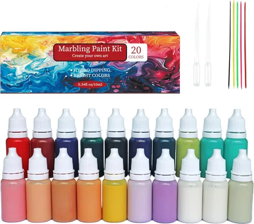 Kit de pintura de mármol de acuarela de 27 piezas, pasta de tiza, juego de pintura de acuarela, pintura acrílica para vertido, manualidades, 20