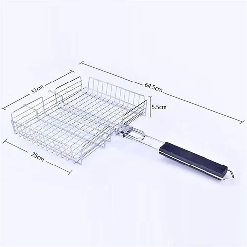 Miniatura 2 de Parrilla de carbón para barbacoa, parrilla portátil, cesta grande, acero inoxidable, parrilla, verduras, pescados, camarones, parrilla de carbón