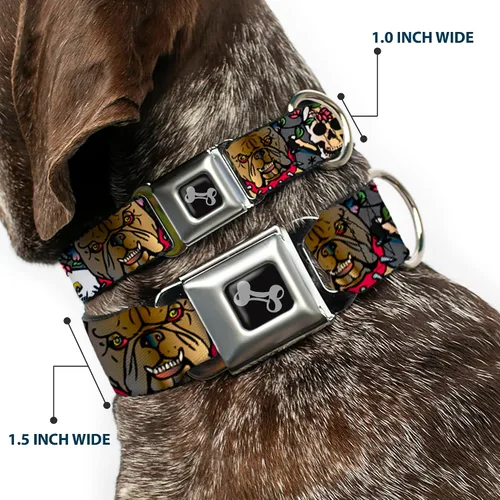 Miniatura 2 de Trust No One Bulldog Skull Cross Bones Collage Diversión Animal Cinturón de Seguridad Pet Collar, S, Multicolor
