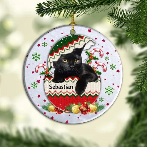 Miniatura 3 de Adorno colgante personalizado para decoración del árbol de Navidad de gato negro, adorno de bola de Navidad de gato negro, adorno de Navidad