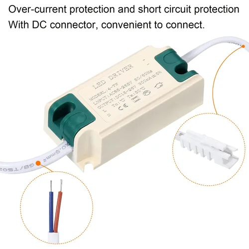 Miniatura 5 de PATIKIL 4-7W 300mA LED Driver, paquete de 5 AC 85-265V Salida 15-26V DC Conector macho Conector rectificador de corriente constante Transformador