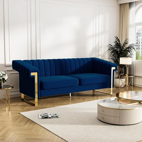 Miniatura 16 de Sofás de terciopelo de 83 pulgadas para sala de estar, cómodos sofás tapizados de 3 plazas para apartamento moderno para espacios pequeños (negro)