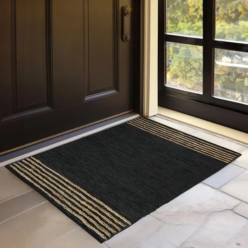 Miniatura 13 de GRUHUM Alfombra de pasillo de yute 2'6" x 8' pies, fibra natural, negra, rectangular, de yute, cuero, tejida a mano, estilo bohemio, para casa