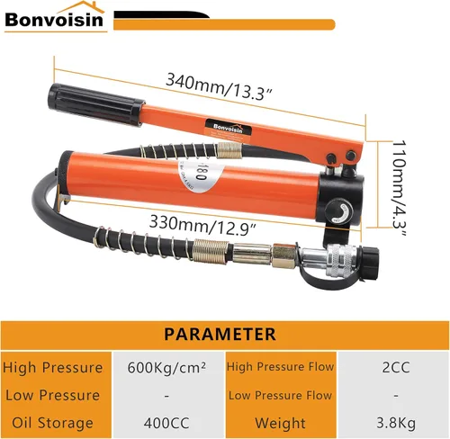 Miniatura 3 de Bonvoisin Gato hidráulico de cilindro de 20T Porta Power Ram de 2" de carrera Mini Cilindros de elevación de acción simple con bomba de mano
