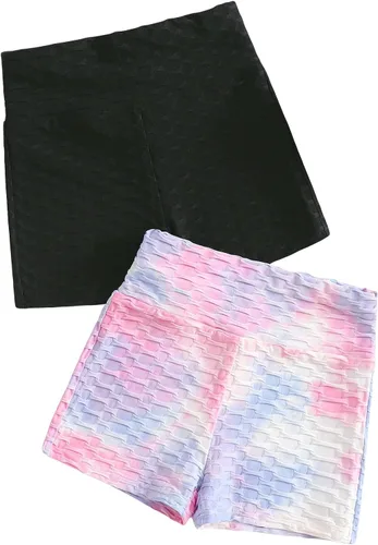 Floerns Pantalones cortos deportivos de punto para correr y ciclista, 2 piezas para niñas