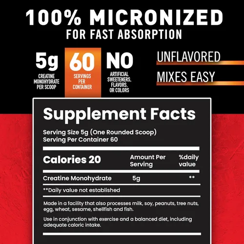 Miniatura 4 de Body Fortress Polvo de monohidrato de creatina 100% - Suplemento de creatina micronizada sin sabor para el crecimiento muscular, fuerza