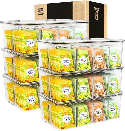 Miniatura 11 de Utopia Home - Organizador de bolsas de té con tapas, (1 unidad) Caja de almacenamiento transparente para despensa - Organizadores de partición