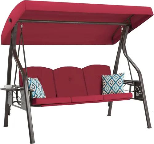 Miniatura 8 de ZZW Columpio de porche al aire libre de 3 asientos con soporte, columpio de patio con toldo, cama de columpio de porche 2 en 1 y silla columpio