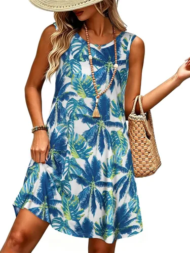 Miniatura 22 de elescat Vestidos de verano para mujer 2025, vestido casual de playa sin mangas con estampado floral, tipo camiseta, suelto y con bolsillos