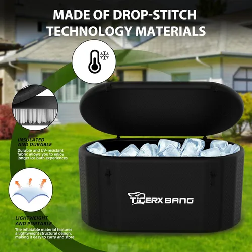 Miniatura 5 de TIGERXBANG Bañera de hielo inflable, compatible con enfriador de agua, portátil de 237.8 galones para atletas, entusiastas del baño de hielo adultos