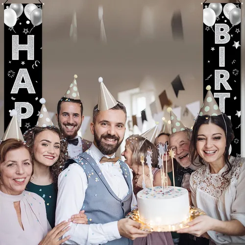 Miniatura 5 de Suministros de fiesta de feliz cumpleaños, letrero de porche y decoración de fondo para hombres y mujeres, cumpleaños de 16 a 90 años
