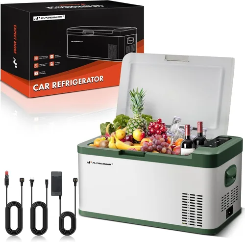 A-Premium Refrigerador portátil de 12 voltios 21QT/20.1L para auto, enfriador con congelador portátil de enfriamiento rápido -4°F~68°F con 12/24V DC