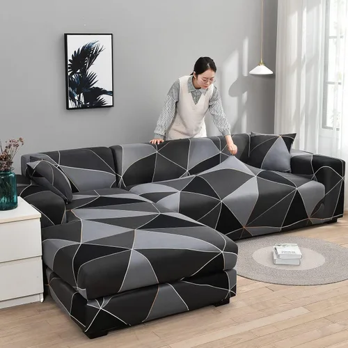 Miniatura 6 de ele ELEOPTION 2 piezas de fundas negras para sofá seccional en forma de L, fundas para chaise de sofá de almohada, funda elástica para sala