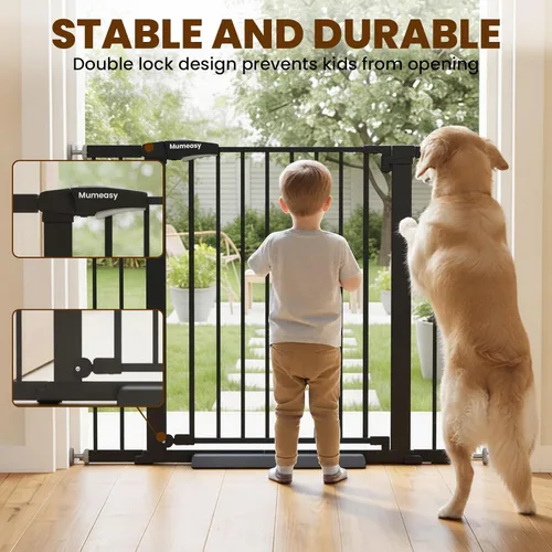 Miniatura 4 de Puerta para bebé con puerta, puerta de perro de 26 a 40 pulgadas con cierre automático para puertas de escaleras, puerta de mascotas montada a Negro
