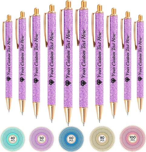 Miniatura 59 de Hasta 100 bolígrafos personalizados con nombre a granel, bolígrafo con purpurina de impresión personalizada, grabado gratis, texto con logotipo