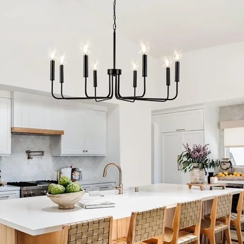 Miniatura 28 de Lámpara colgante estilo granja, luces colgantes negras para isla de cocina, luz colgante de metal industrial y madera vintage, lámpara de techo