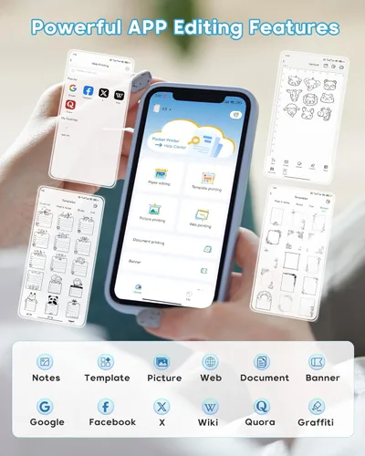 Miniatura 3 de ORGBRO Máquina impresora de calcomanías, mini impresora X3, cápsulas de impresión térmica portátil sin tinta, impresora de bolsillo Bluetooth de 2 a