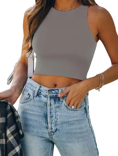 REORIA - Camisetas ombligueras sin mangas y con espalda cruzada para mujer, ombligueras sexys con cuello halter