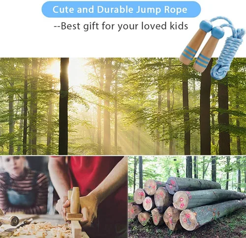Miniatura 6 de Cuerda de Saltar para Niños, Cuerda de Saltar Ajustable de 7 Pies de Algodón con Mango de Madera para Niños y Niñas, Ejercicio al Aire Libre