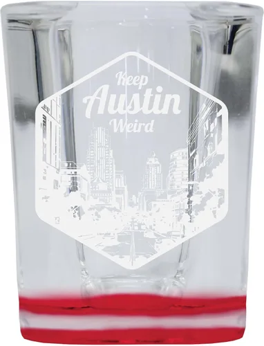 Austin Texas Souvenir - Vaso de chupito grabado de 2.5 onzas, color rojo, paquete de 2