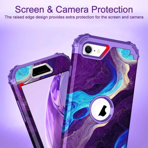 Miniatura 3 de Hocase Funda para iPhone SE 2022/2020, resistente a prueba de golpes, de plástico duro+goma de silicona, funda protectora híbrida para iPhone SE